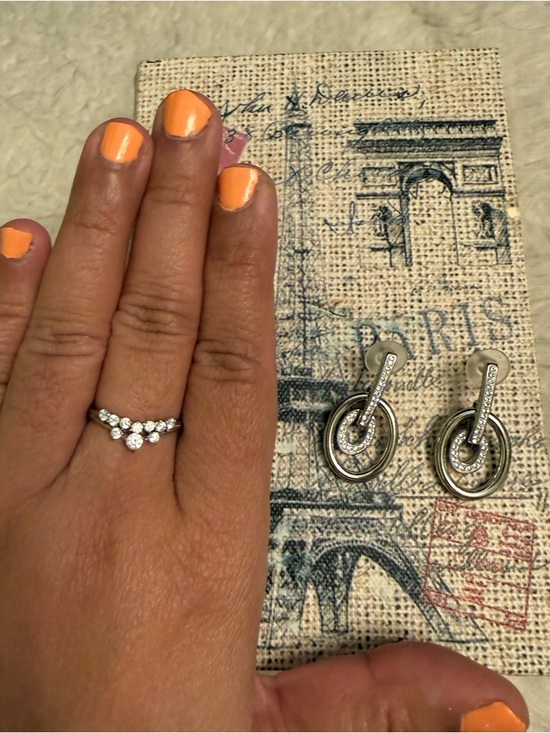 Jewelry - 2 Piece Silver Cubic Zirconia Double Halo Earrings and V shaped Ring